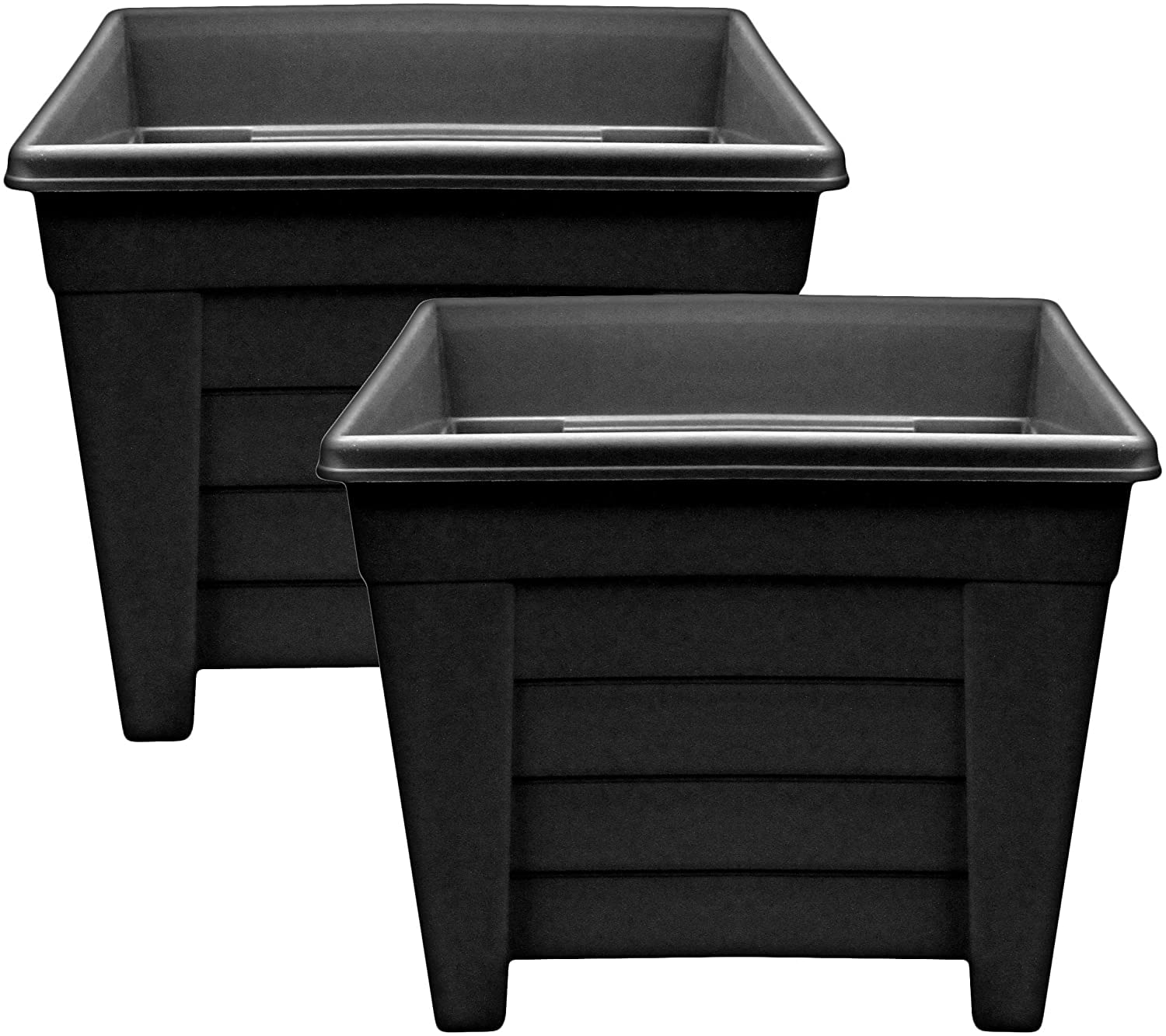 Optimal Products Long Trough/Oval/Square Plant Pot Plastic Planter Indoor Home Outdoor Garden Window Herb Flower Box (27cm Square Planter Ebony, 2)