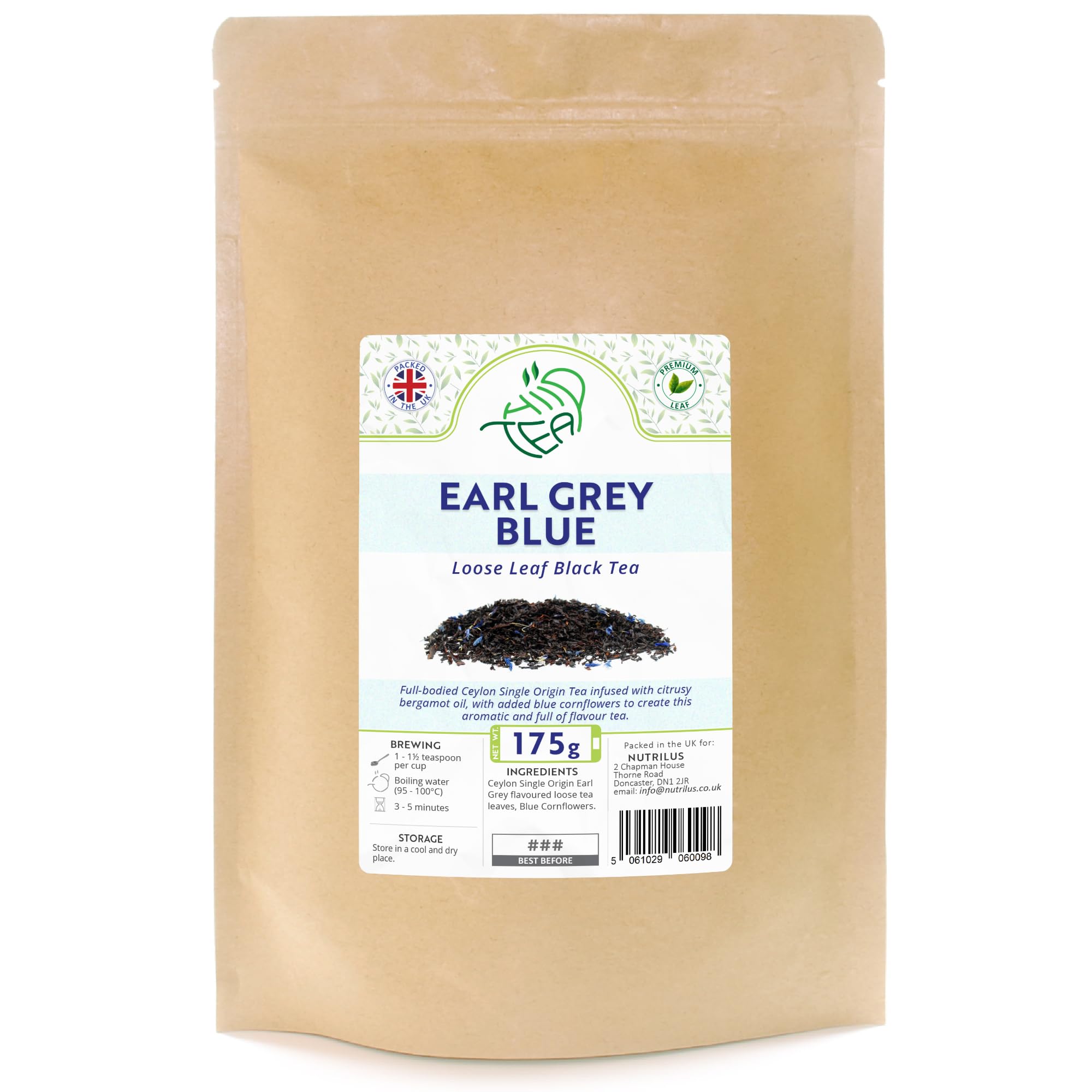 Earl Grey Blue Loose Leaf Tea – Premium Ceylon Black Tea Infused With Bergamot Oil - with Cornflowers (175g)