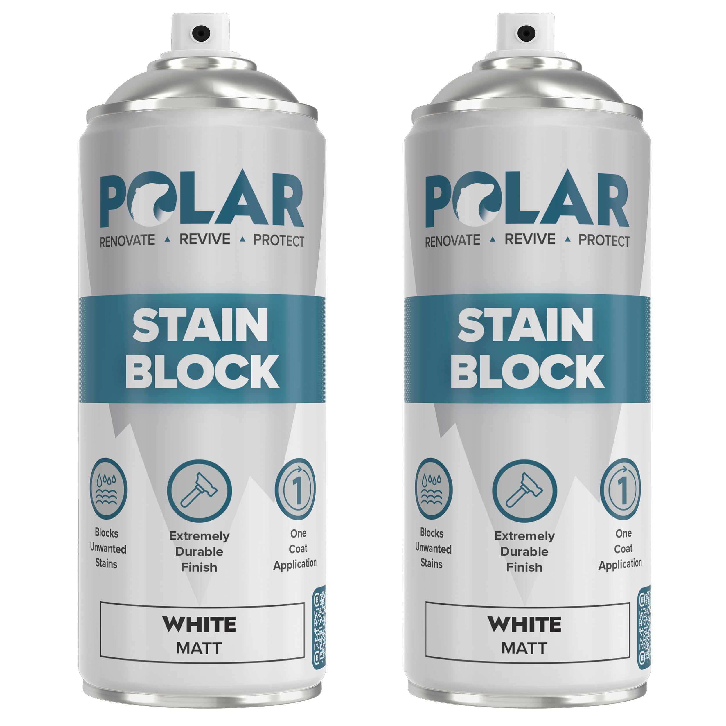 Polar Stain Block Primer Spray Paint - White - 2 x 400ml - Prevent & Remove Stains, Grease, Water Marks & Rust - Use On Walls & Ceilings - Ideal For All Interior Multi-Surfaces