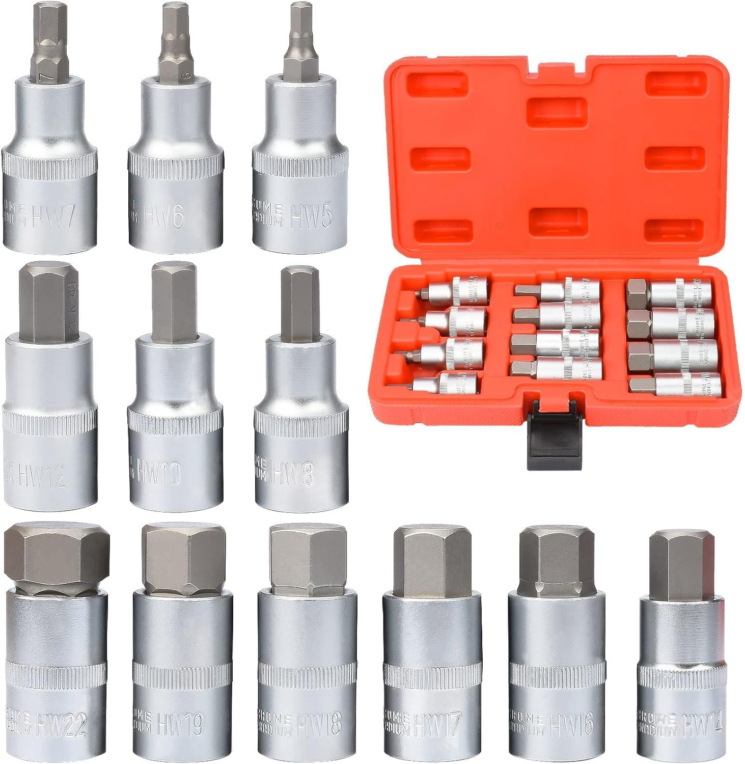 12 Pcs Allen Key Set, Socket Set, 1/2 Inch Hex Socket Set for Allen, 5-22mm Hex Bit Set