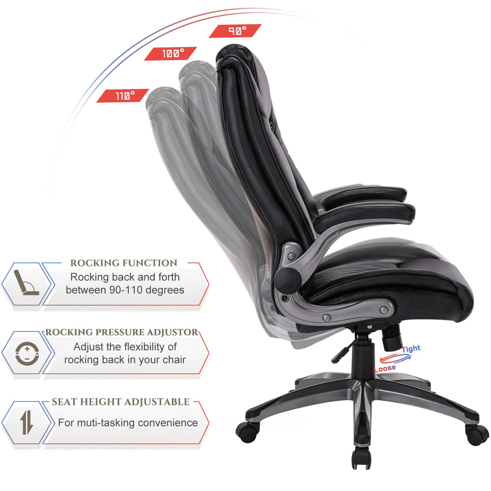 Bonded Leather Office Chair Adjustable Tilt Tension Swivel Rolling