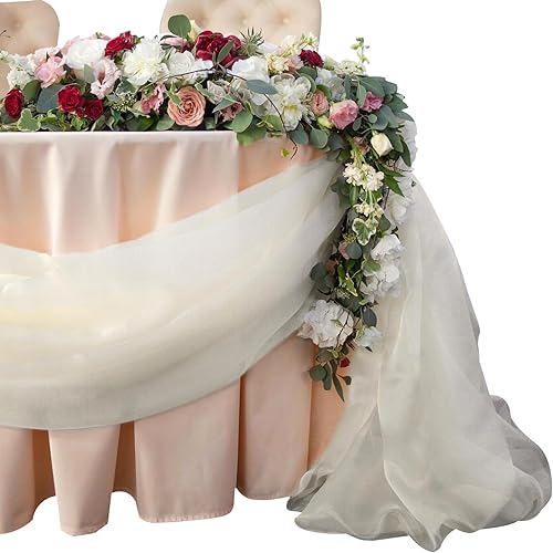 BIT.FLY Camino de mesa de organza de 32 pies, cenefa de gasa para decoración rústica de arco de boda, despedida de soltera, fiesta, color marfil