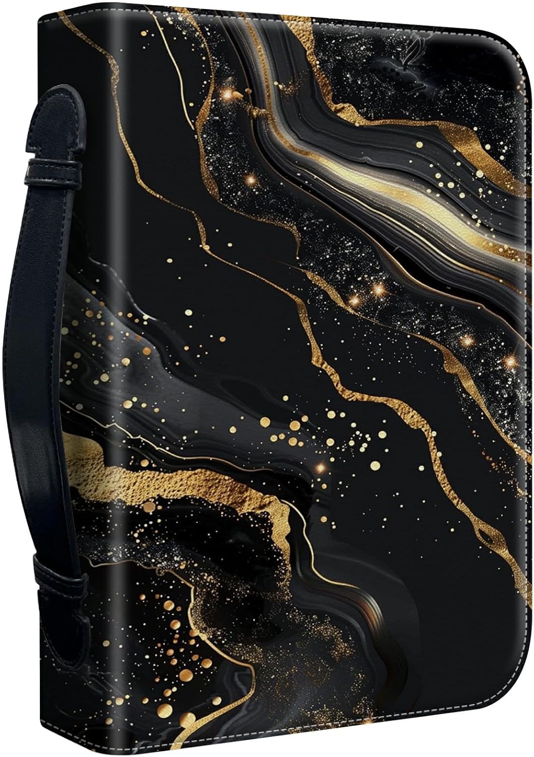 Bible Cover Case for Women, PU Leather Large Bible Cases with Zipper Fits Books Up to 12" x 9" x 2.76”, Bible Carrying Bag for Men, Black Gold Marble