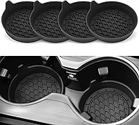 SINGARO Silicone Car Cup Holder Coasters 4-Pack - Universal Non-Slip Inserts, Spill-Proof, Anti-Scratch & Noise-Free for SUV, Sedan, MPV - Black