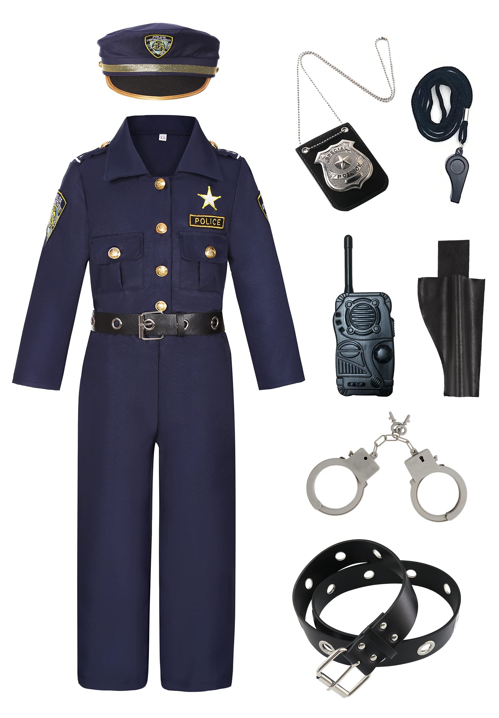 Police Officer Costume for Kids Deluxe Cop Police Costume for Boys Pretend Play Set Halloween Cosplay Party