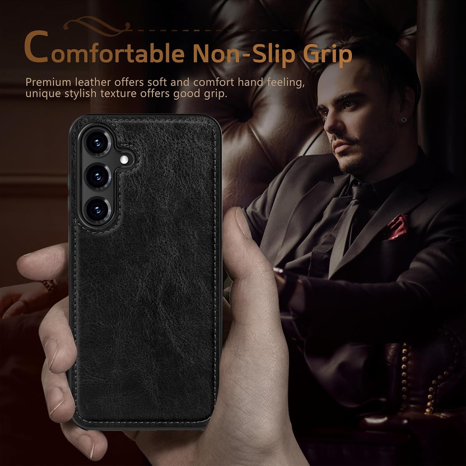 LOHASIC for Galaxy S25 + Leather Case, Non-Slip Grip Durable Shockproof Full Body Protective Cover for Men Women Compatible with Samsung Galaxy S25 Plus, 6.7 inch 2025 - Black - Image 6