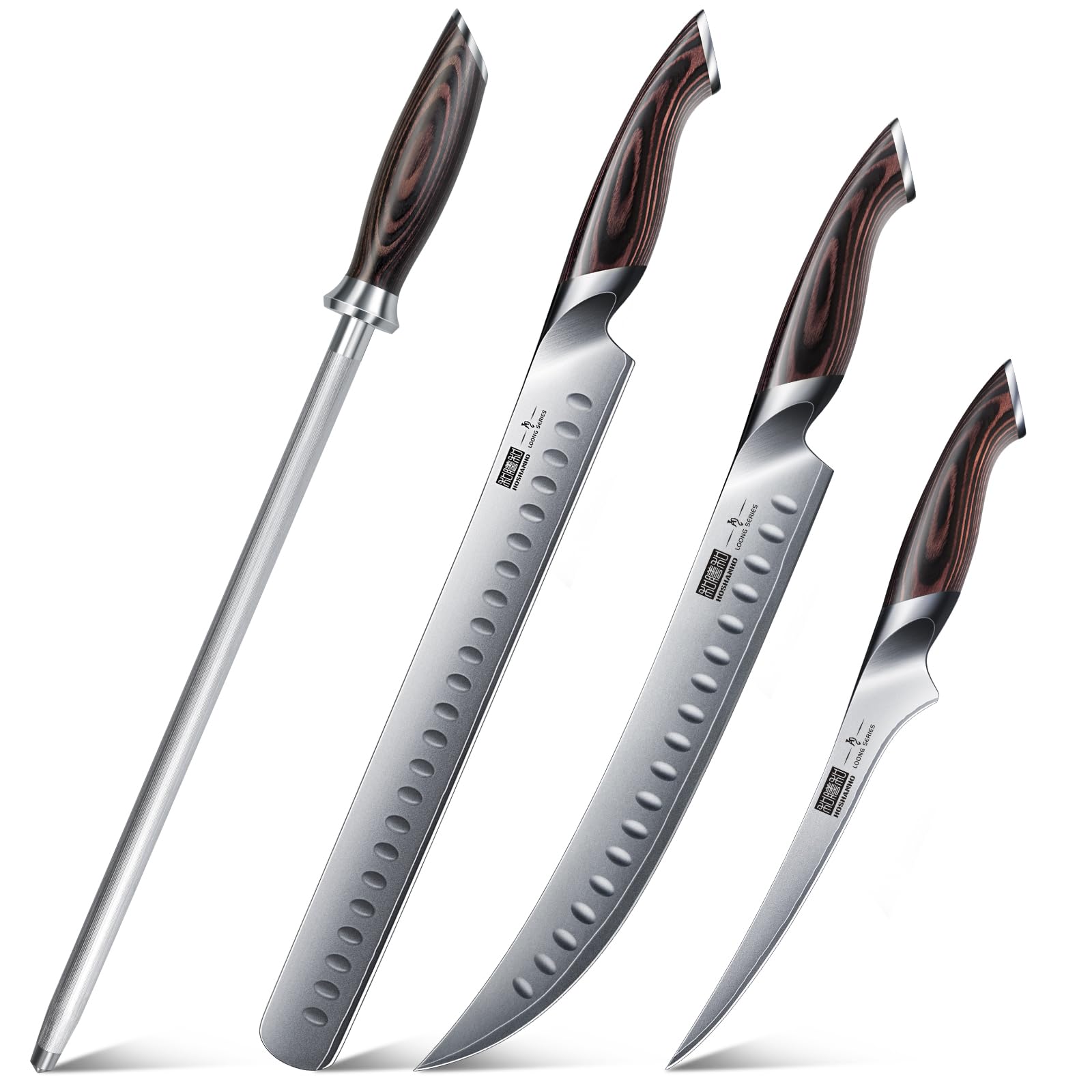 HOSHANHO Honing Rod 12 Inch & Carving Knife Set 3PCS, Japanese High Carbon Steel Brisket…
