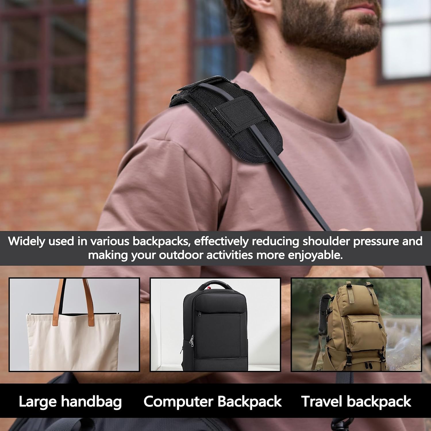 Huakaile 3 Pack Black Shoulder Strap Pad, Soft Bag Strap Cushion with Hook and Loop, Removable Backpack Strap Pads Replacement for Purse Guitar Crossbody Duffle Luggage