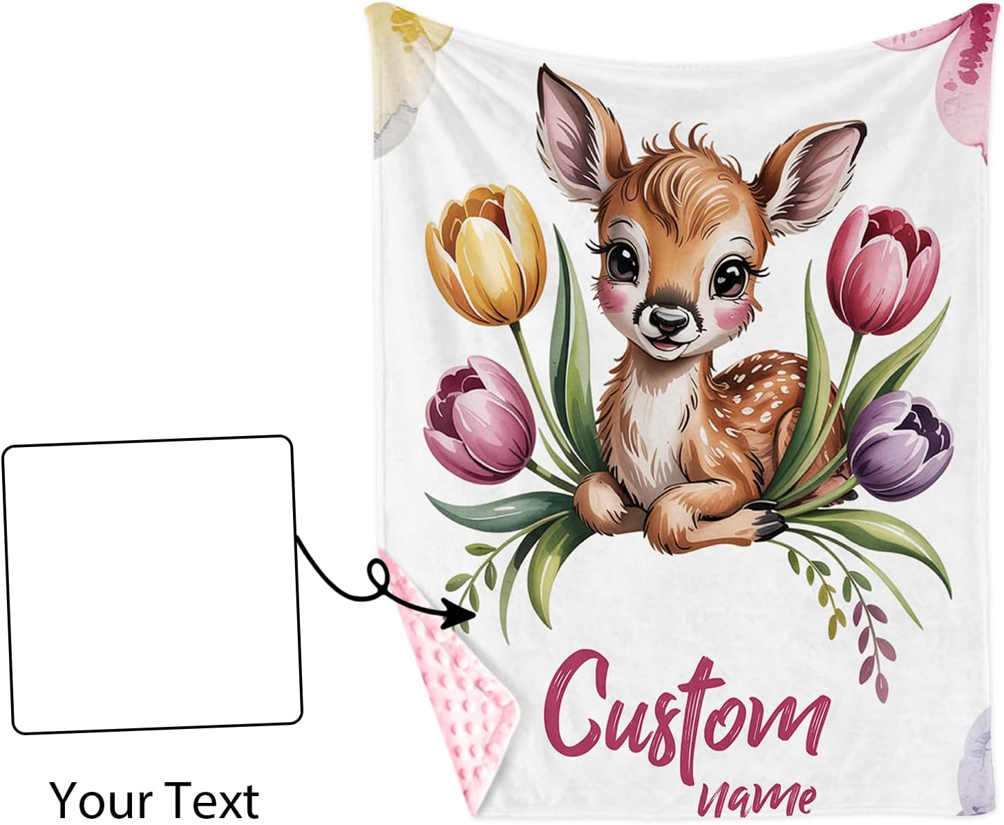 Personalized Baby Blankets with Name – Custom Sika Deer Baby Blanket for Girls, Flowers Pattern Infant Blankets with Soft Dotted Back, Nursery Bedding, Newborn Shower Gift