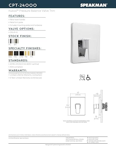 Miniatura 3 de Speakman CPT-24000 Kit de embellecedores de grifo, válvula de ducha no incluida, cromo pulido