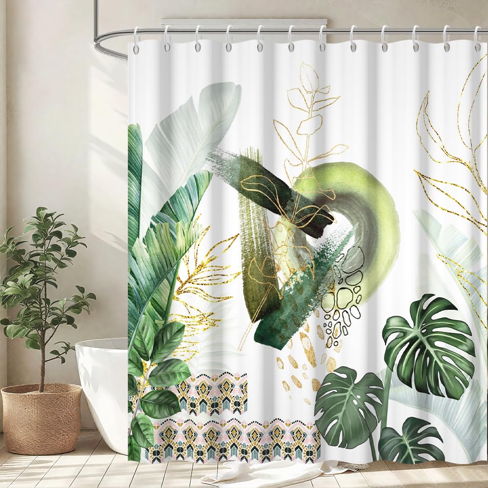 Cortina de Ducha de Hoja Eucalipto, Cortinas de Ducha Verde Oro Abstracto Planta Cortinas de Baño Antimoho Impermeable Lavable Tejido de Poliéster Cortina Ducha con 12 Ganchos 120x200cm — view 42
