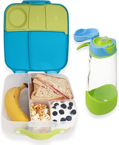 b.box Lonchera y botella de agua deportiva de 20 onzas  Caja Bento grande a juego + botella de bebida para niños  Color brisa oceánica  Capacidad