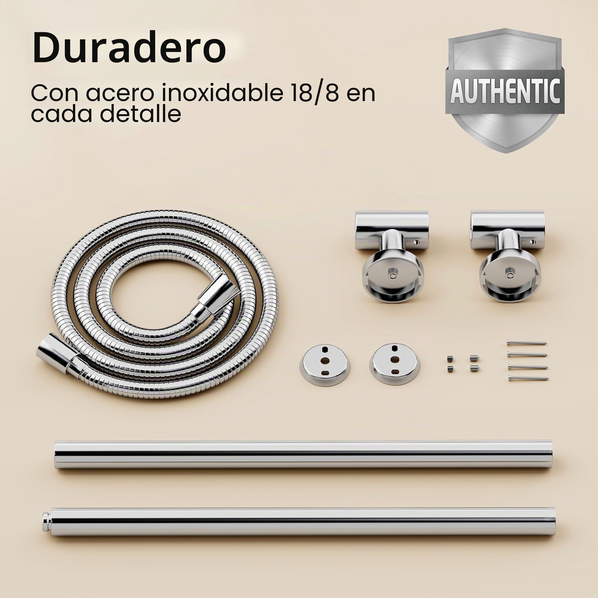 KES Barra de ducha con alcachofa de alta presión, barra 78 cm