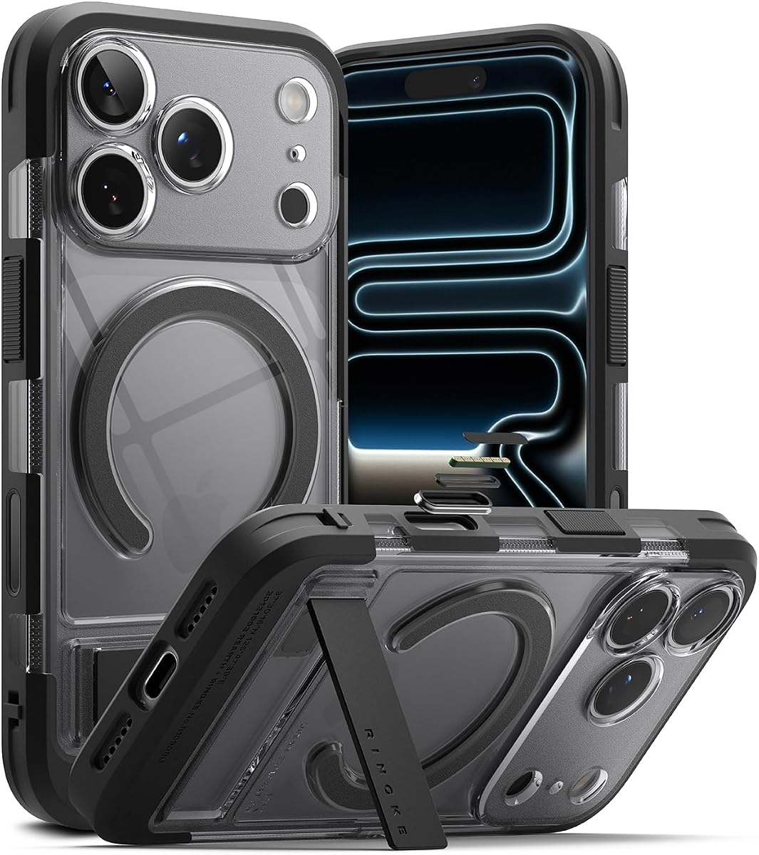 Ringke for iPhone 17 Pro Case [UX Magnetic Smoke Black] | Compatible with MagSafe, Stainless Steel Kickstand, Powerful Magnet, Camera Control Capture Button Protection