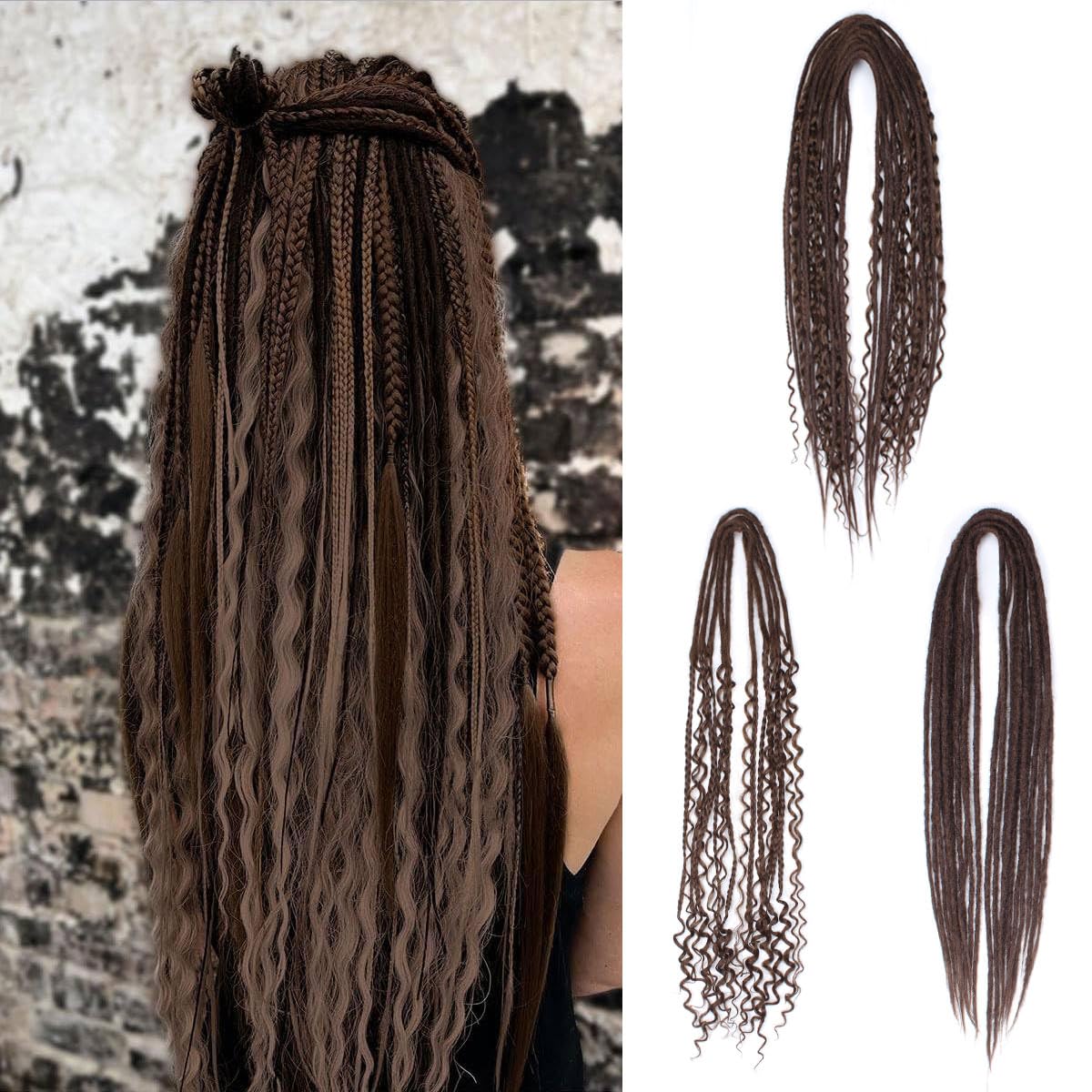Quiduis - Juego completo de extensiones de rastas de 76 cm, 20 hebras de rastas, 2 en 1, extensiones sintéticas mixtas, color chocolate, rectas, bohemias, de doble extremo, estilo hippie para mujer