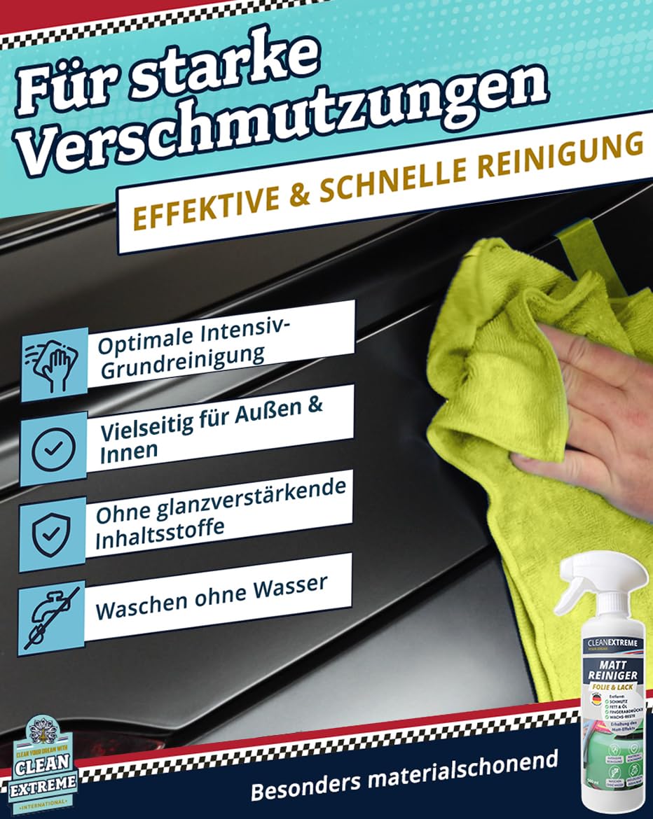 Auto Mattlack Reinigungs- & Pflege-Set Medium | 1L Shampoo Konzentrat, 500ml Mattlack Pflege mit Versiegelung (Detailer), 500 ml Matt Intensiv Reiniger + 2 Mikrofasertücher