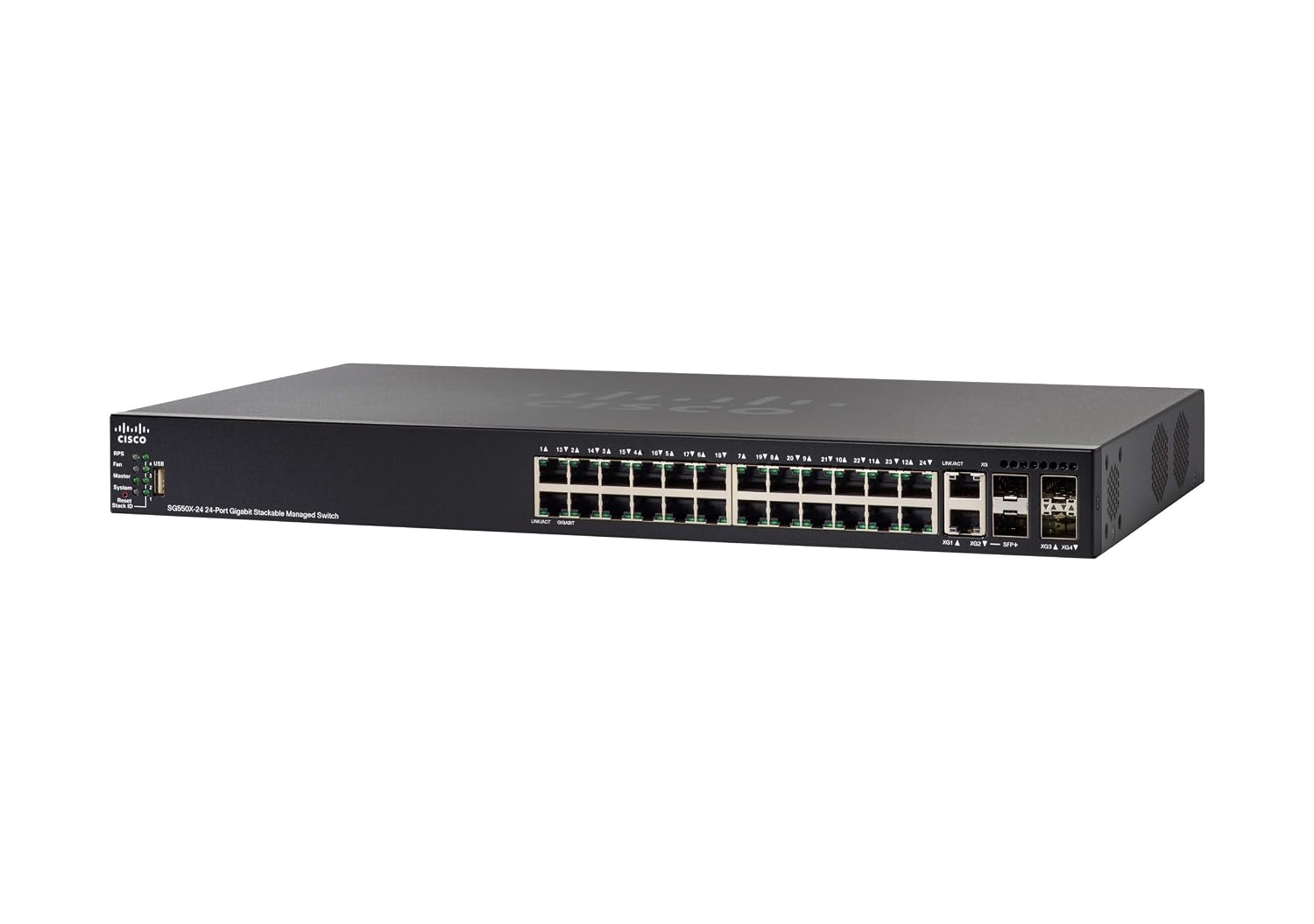Cisco SG550X-24 Stackable Managed Switch | 24 Gigabit Ethernet (GbE) Ports | 2 x 10G Combo | 2 x SFP+ | L3 Dynamic Routing | Limited Lifetime Protection (SG550X-24-K9-IN)
