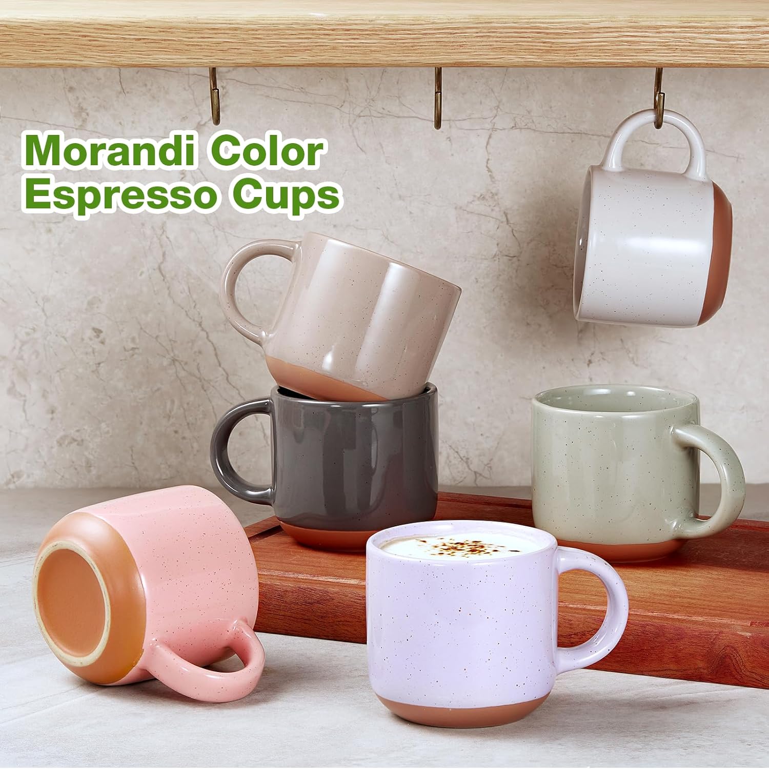 Morandi Color Ceramic Mini Espresso Cups Set of 6, 5 oz Expresso Mugs with Handle, Porcelain Coffee Mugs Demitasse Cups, Modern Style Cups, Microwave Dishwasher Safe Suit for Espresso Machine | Mini, Coffee Mugs, Demitasse Cups, Modern Style Cups - Image 3