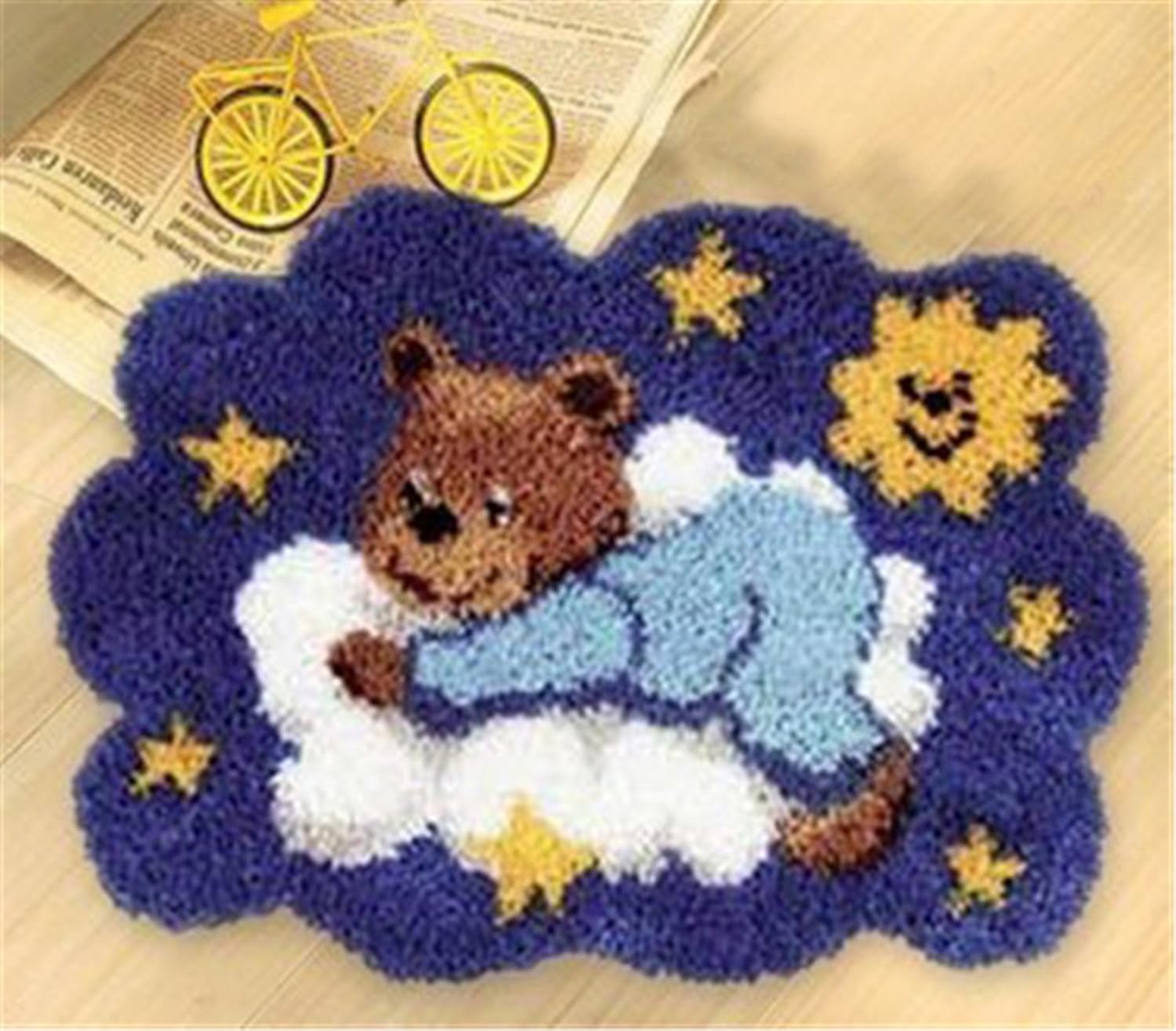 Raixleb Latch Hook Kits for Adults/Kids Pattern Printed Rug Making Kit Everything Included Gift for Family Friends Latch Hook Rugs DIY Needlework Crafts for Home Sofa 20X15 inches Bear Cloud