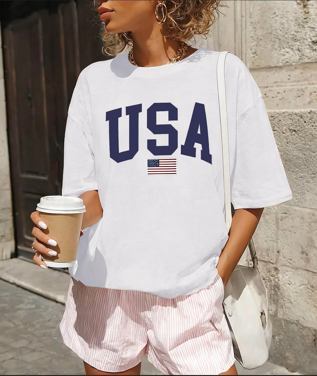 KESIHAN Womens USA T Shirt American Flag Patriotic Shirts Womens Graphic T Shirts Round Neck Short Sleeve Tops - Image 3