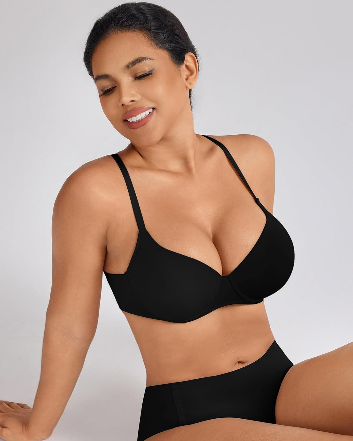 Push Up Bra Padded Demi T Shirt Bras Add 1 Cup Underwire Back Smoothing - Image 7