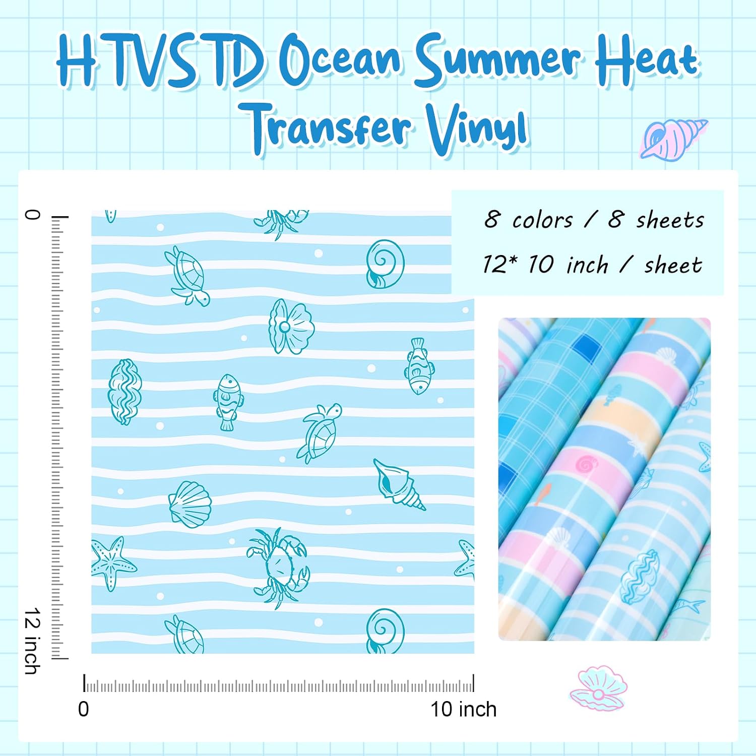 HTVSTD Ocean Summer Heat Transfer Vinyl 8Sheets 12×10in Iron on Vinyl image 2