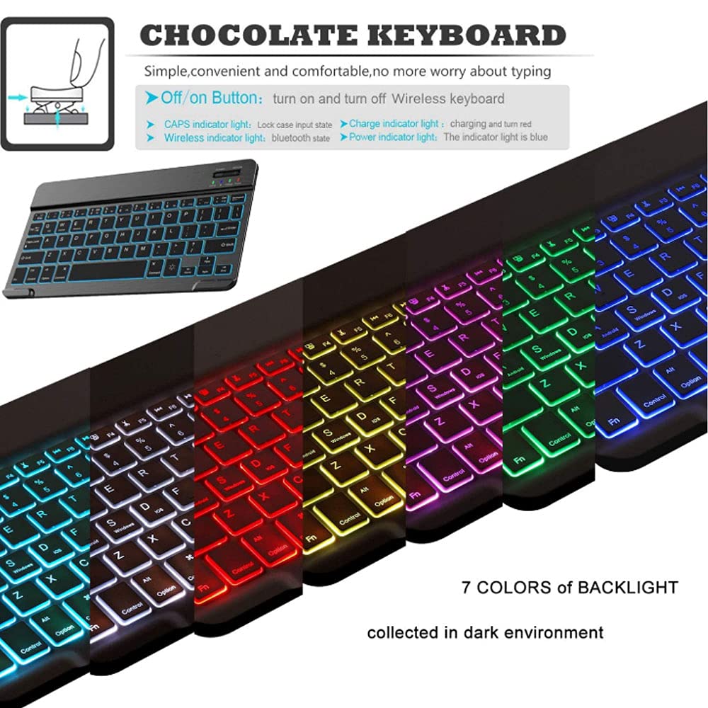 QYiD Étui en cuir avec clavier pour iPad Mini 5/Mini 4/Mini 3/Mini 2/Mini 1, détachable Bluetooth sans fil, rétroéclairé 7 couleurs, couleur or rose