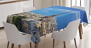 Ambesonne Eiffel Tower Tablecloth, Rooftop View Eiffel Tower from Arc de Triomphe Sunny Day Clear Sky Cityscape, Dining Room Kitchen Rectangular Table Cover, 60" X 84", Blue Beige