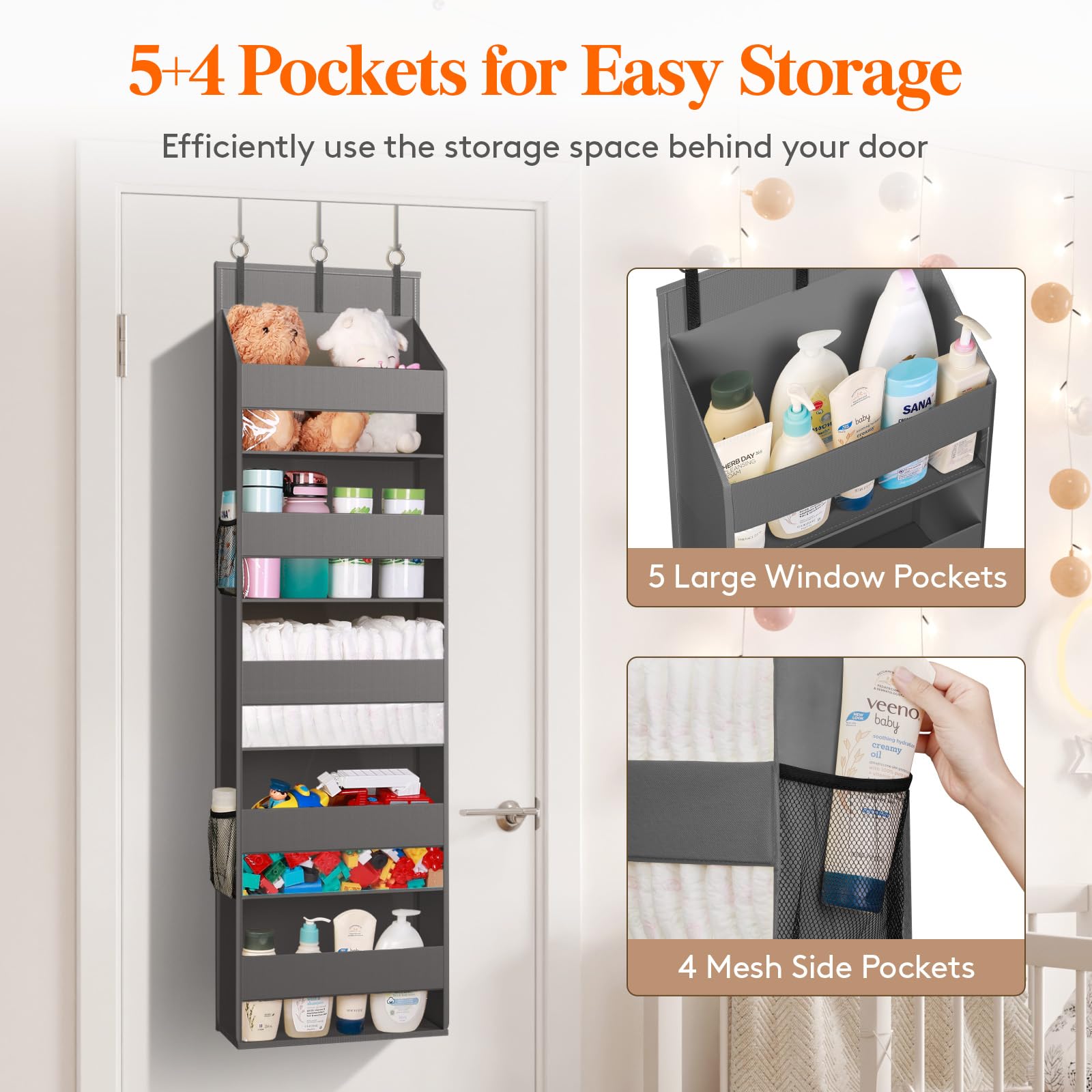 Lifewit Over the Door Storage, Clear Hanging Organiser with 4 Side Pockets - Image 3