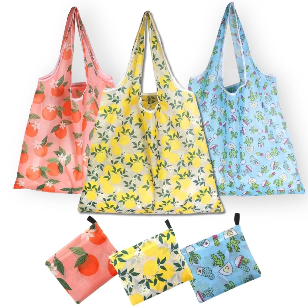 Foldable Reusable Shopping Bags, Large Sustainable Grocery Bag, Durable Foldable Tote, Washable Cloth Bags with Handles