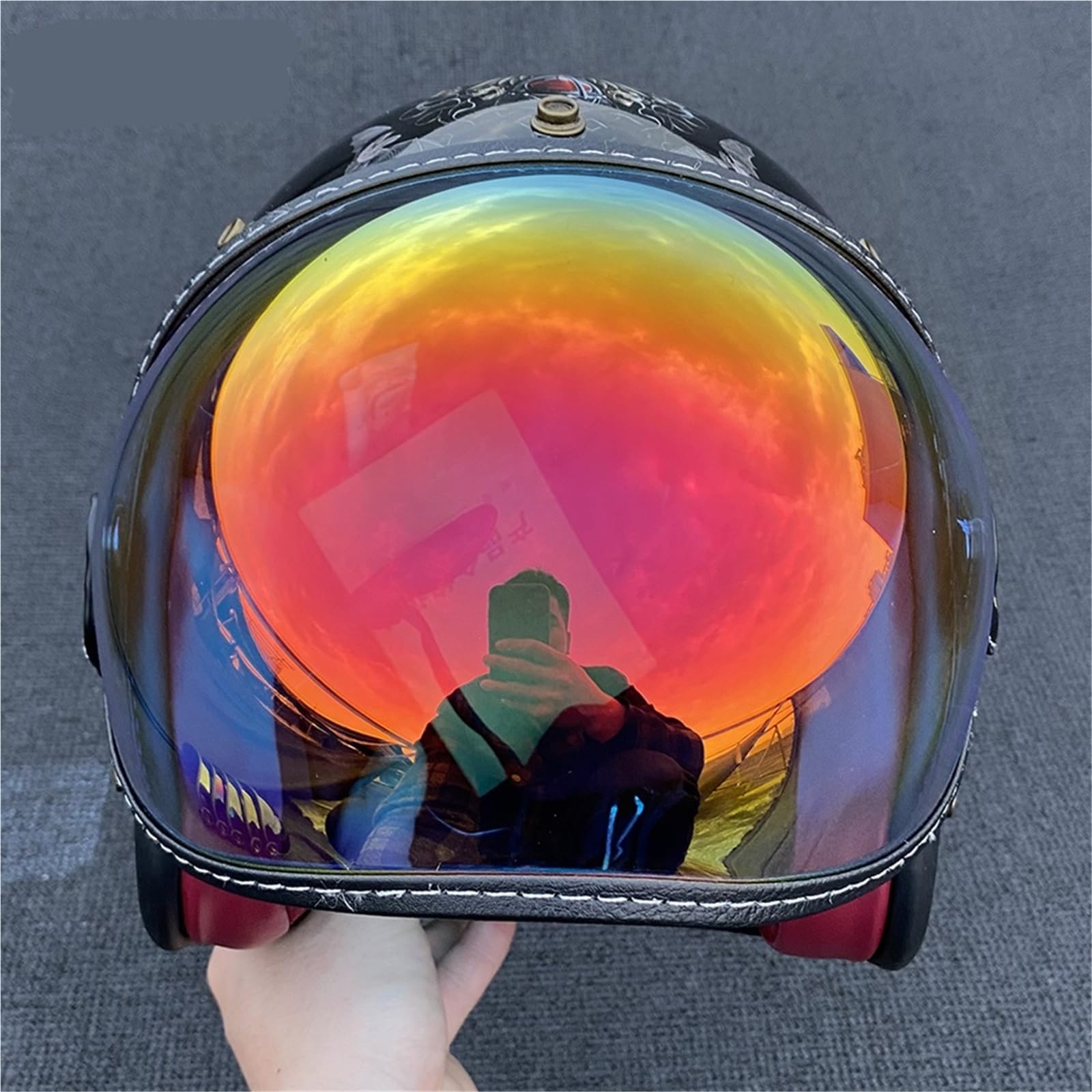 Visera Casco Moto Visera de casco abierto universal 3/4 con burbuja for parabrisas motocicleta, resistente al viento(Color 2)