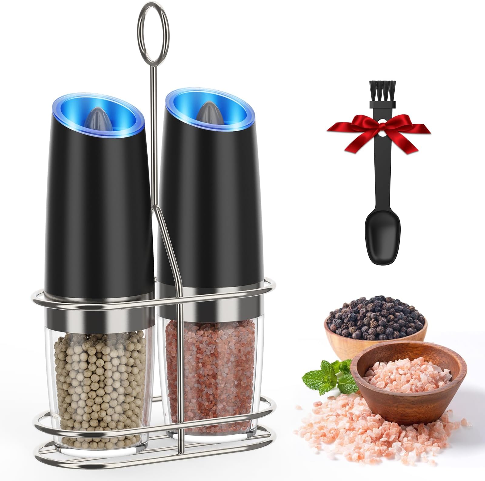 Dompilc Gravity Electric Salt & Pepper Grinder Set - Battery-Powered  6 Aaa Batteries Each Adjustable Roughness Led Light 2 Pack-506178