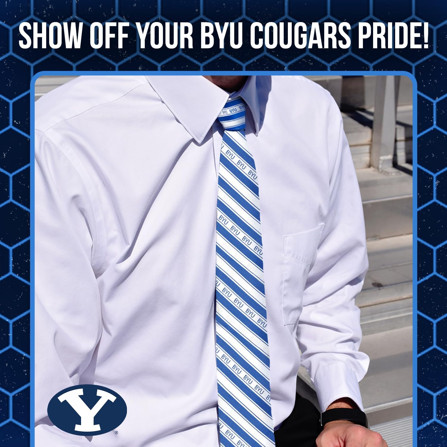 Fan Frenzy BYU Microfiber Necktie (Men's), Blue and White - Image 9