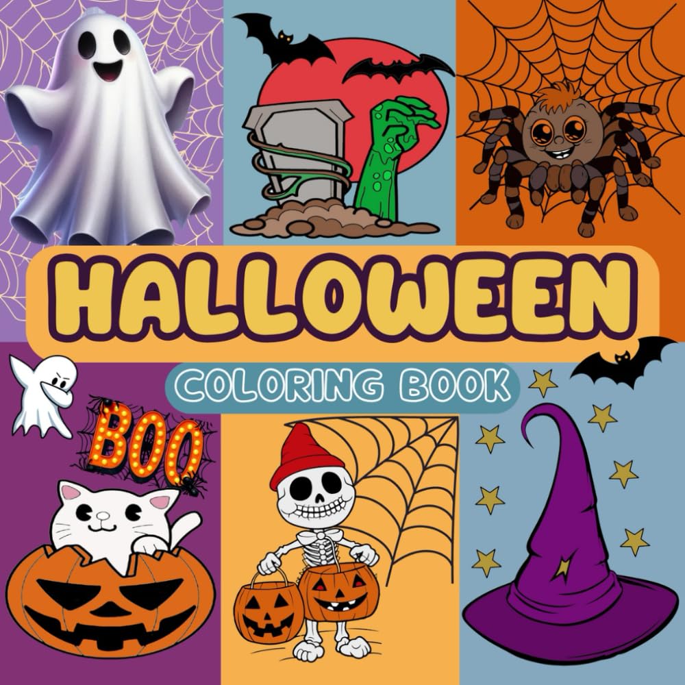 Halloween Coloring Book For Kids: 50 Cute and Spooky Designs to Color, Featuring Pumpkins, Ghosts, Spiders, Witches and More!