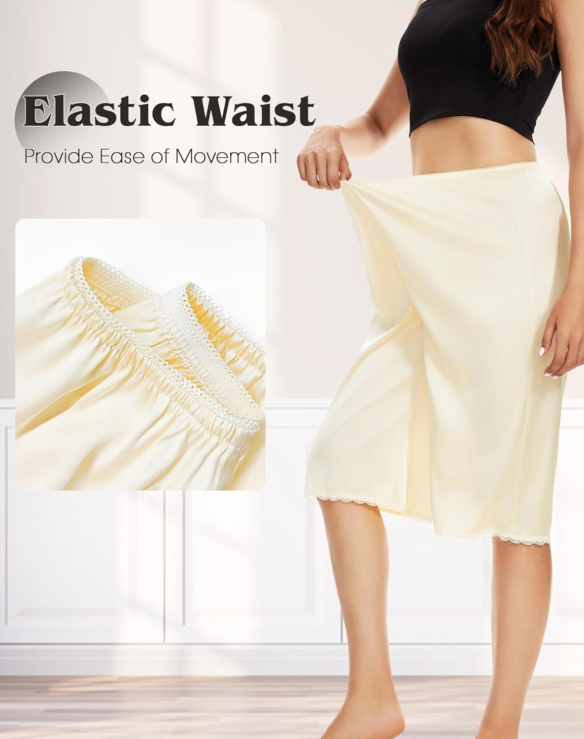 MANCYFIT Pettipants for Women Culotte Slip Bloomers Satin Pant Under Dresses Lace Trim - Image 3