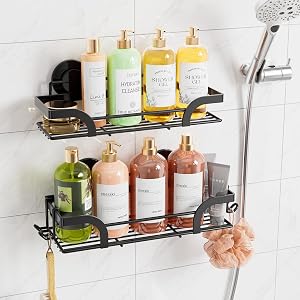 TAILI Shower Caddy Suction Cup 2 Pack, Heavy Duty Bathroom Basket, Black
