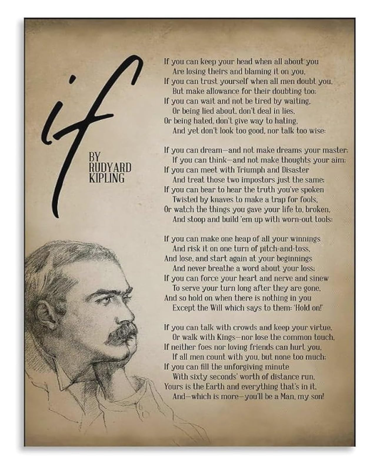 LLBOGRGGN Aesthetic If Poem Poster Rudyard Kipling Motivational Quotes Vintage Wall-Art Canvas for Farmhouse Style Decor(Unframed,12x18inch(30x45cm))