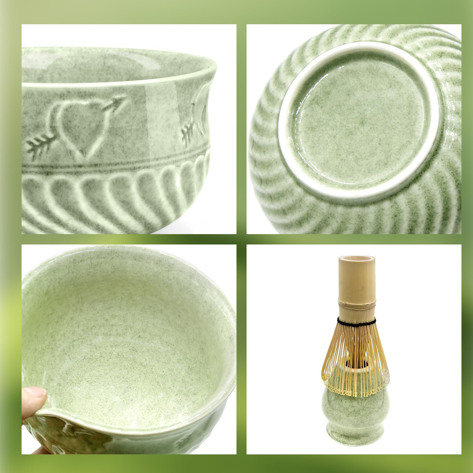 5 piezas Matcha set, Juego de té Japonés Premium, Matcha Kit con Batidor Te Matcha Cuchara Te Matcha Soporte de Batidor de Cerámica, para Amantes del té(Color matcha)