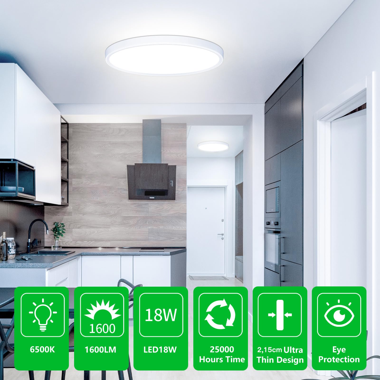 OUILA Plafon LED Techo Redondo Lámpara de Techo Blanco Frio 6500K Ø22CM 18W 1800LM Luz de Techo Moderna Lamparas de Dormitorio de Techo Salon, Cocina, Baño, Pasillo, Sala