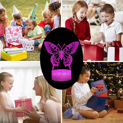 Miniatura 5 de ZJCHO Luz nocturna de mariposa, regalo de cumpleaños para niñas, lámpara de ilusión 3D, lámpara de noche para niños con 16 colores cambiantes,