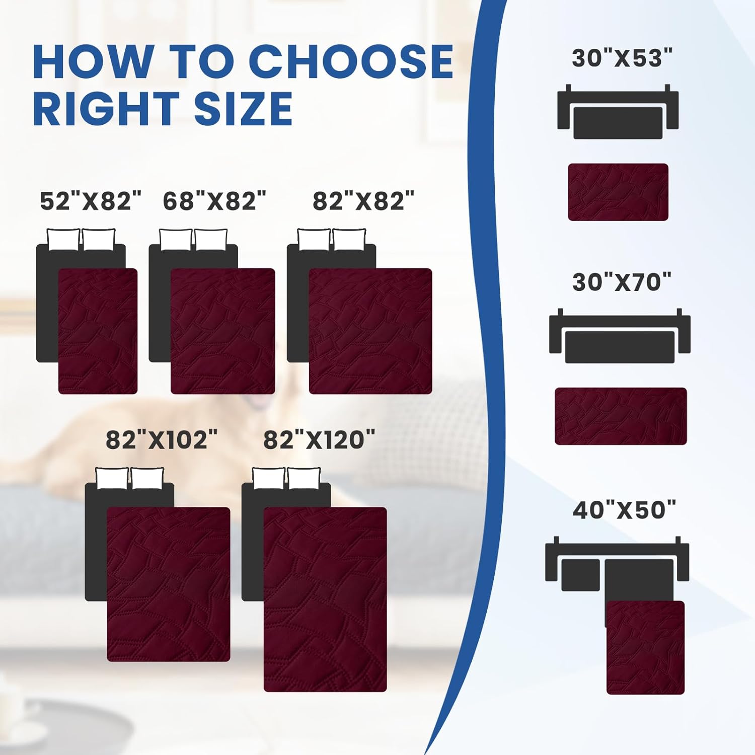 Waterproof Couch Covers for Pets, Waterproof Dog Bed Cover, Anti-Slip Soft Dog Blankets, Couch Cover for Dogs Washable, Pet Blanket for Puppy Large Dogs Christmas (30x70 Inch, Burgundy) - Image 4