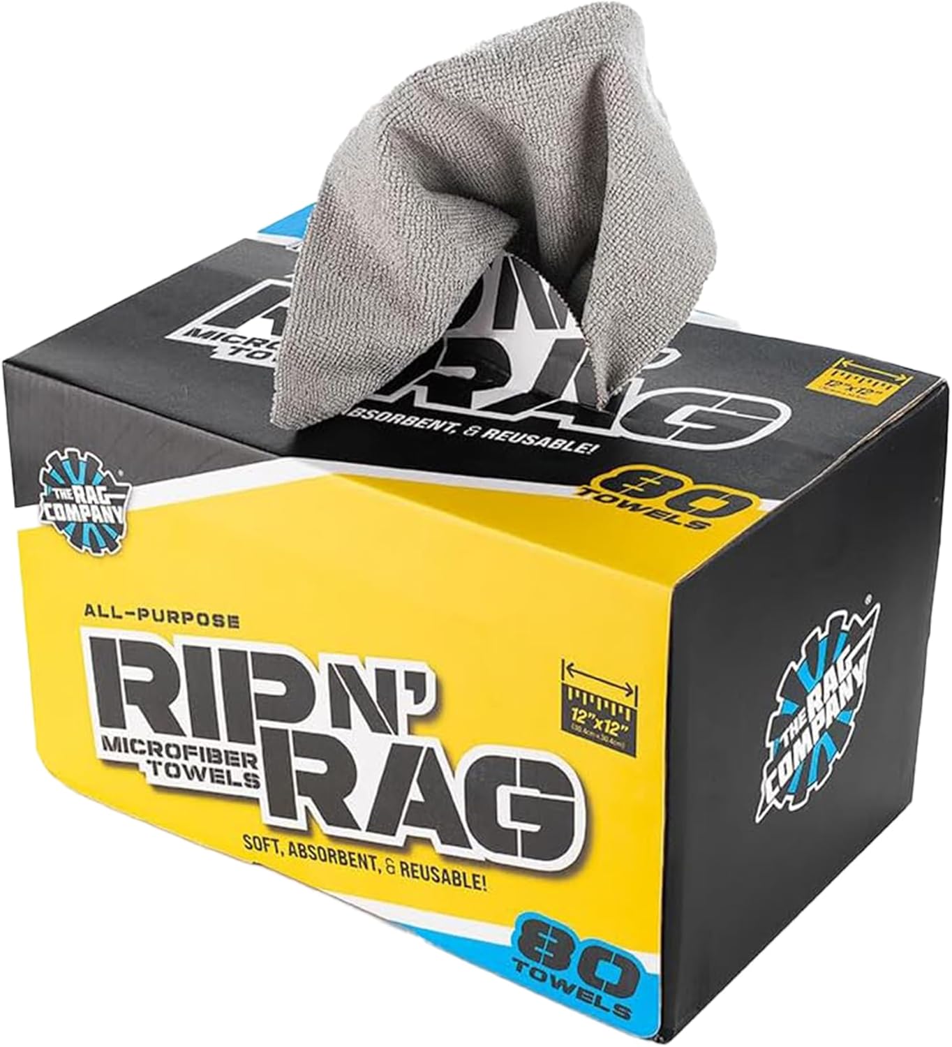 The Rag Company - Rip N' Rag Multi-Purpose Reusable Microfiber Towels for Home, Office, Garage, RV and More - 80 Count Roll - Premium 70/30 Blend - 200gsm
