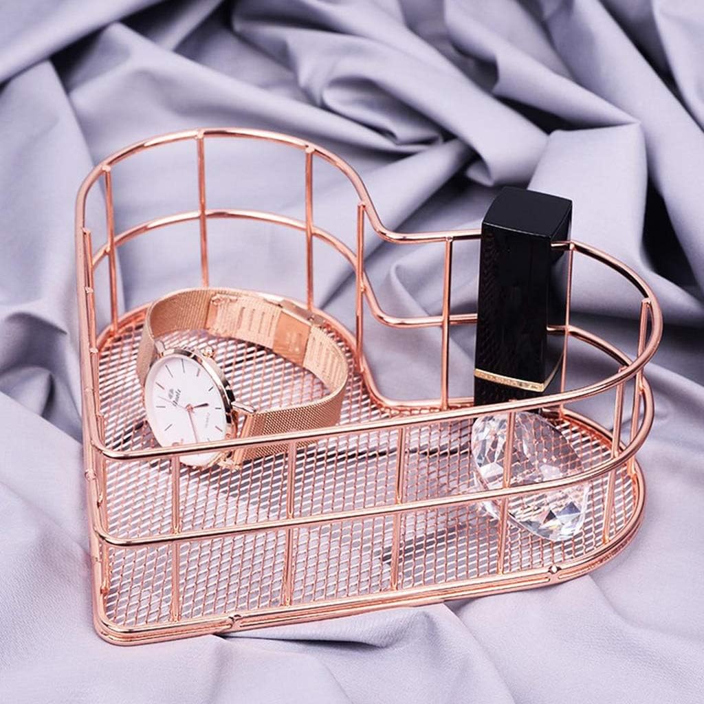 Heart Shape Storage Basket Table Cosmetics Organizer Holder Fashioble Iron Basket Lattice Nordic Rose Gold Domestic