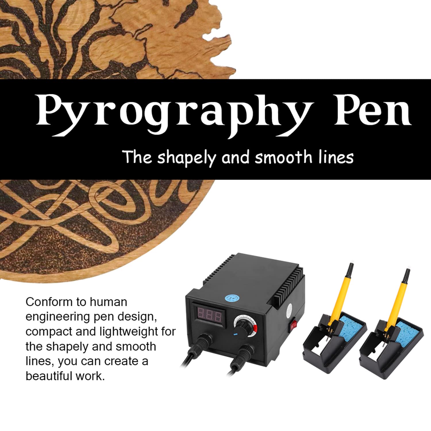 Geevorks Máquina de pirograbado con 2 * Bolígrafos de Pirograbado,100W Kit de Pirograbador de Madera con Cabezales de Bolígrafo Calefactor de 30 piezas