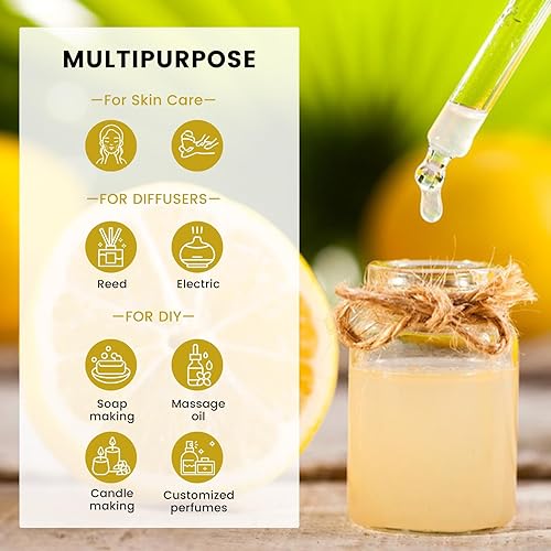 Miniatura 6 de yethious Aceite esencial de limón Aceite esencial de limón para difusor, perfume, cuerpo, piel, cabello, fabricación de jabón de velas, aceite de