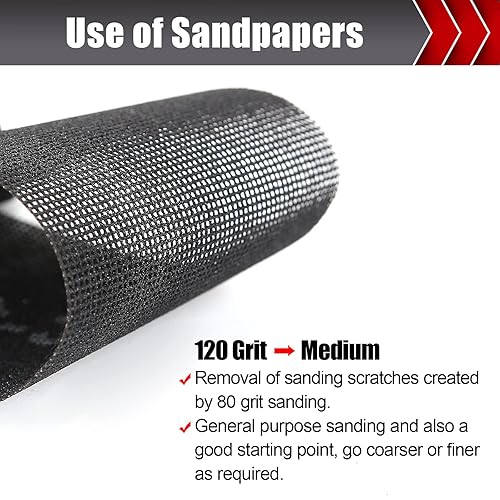 Miniatura 19 de 25 hojas de malla de lijado, surtido de papel de lija para paneles de yeso de grano 80/100/150/180/220, papel de lija húmedo o seco para madera