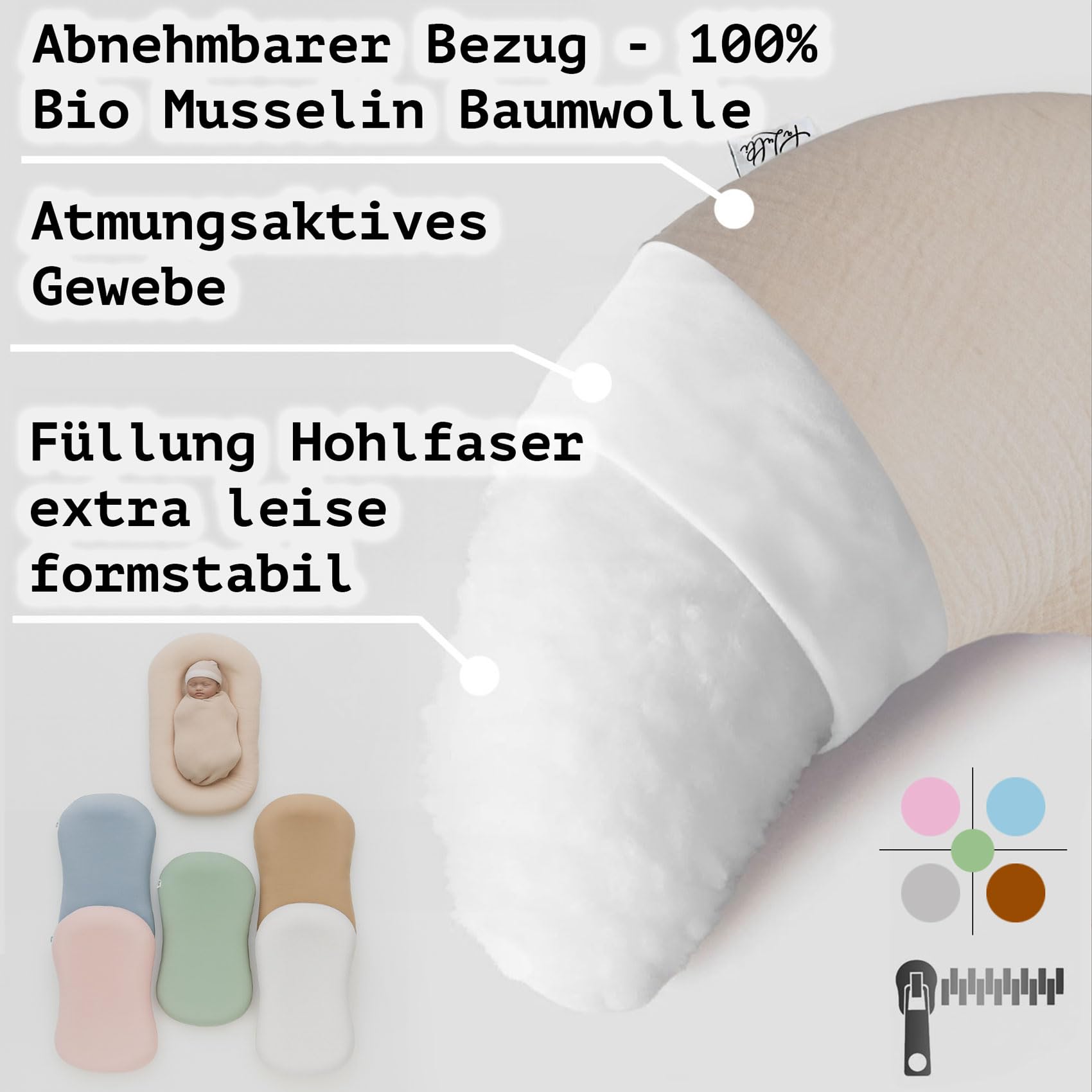 PaLulli® LuliNest – Nido de bebé de algodón orgánico con funda extraíble | Capullo acogedor para recién nacidos y bebés | Seguro, cómodo y fácil de limpiar