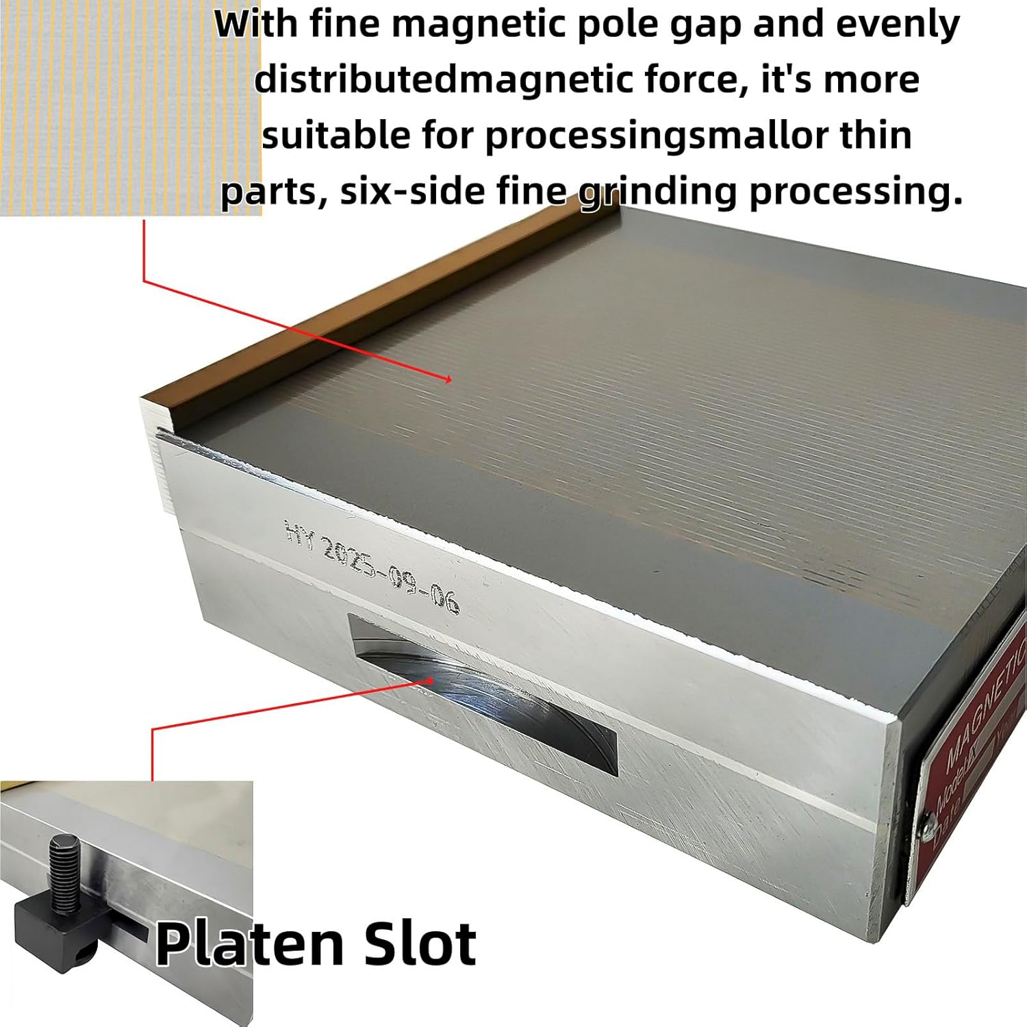 6 * 6inch Permanent Magnetic Chuck, Rectangular Lathe Magnets, 100-120 N/cm² Magnetic Force for Grinding Milling Lathe Workholding