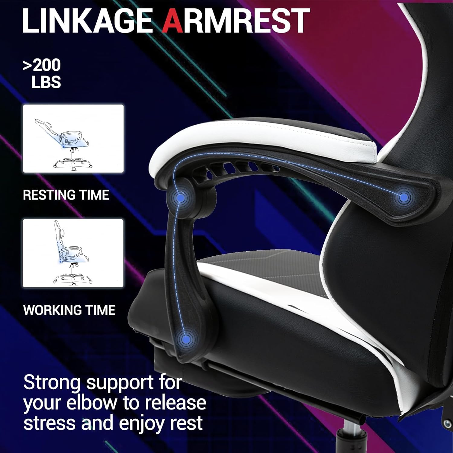 71jMCFnc4QL._AC_SL1500_ Gaming Chair with Footrest for Adults - PU Leather Video Game Chair w/Massage Lumbar Support for Men Women, Ernogomic Computer Gamer Chair for Home Office, Height Adjustable, White