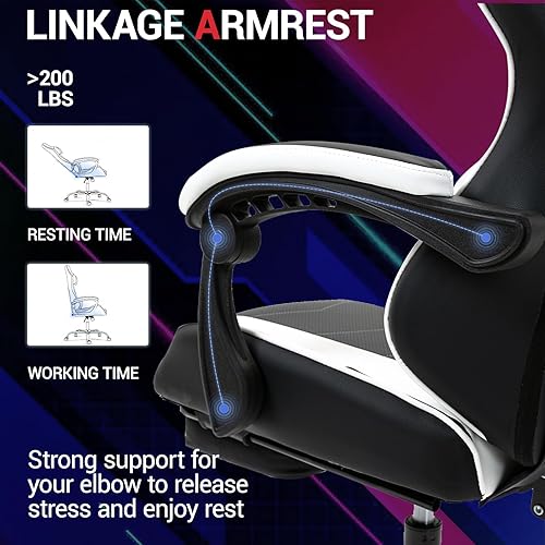 Miniatura 5 de Ernogomic - Silla de juegos con reposapiés, de piel sintética, para masaje, carreras, videojuegos, con soporte lumbar para hombres y mujeres, silla